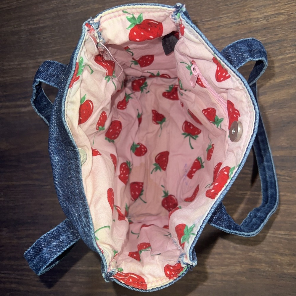 Aeropostale Y2K Mini Denim Tote Bag Strawberry Lining - Picture 4 of 11